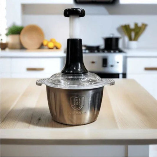 2L Stainless Steel Hand Push Chopper with 4 Blades - Manual Cutter