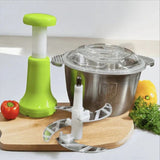 2L Stainless Steel Hand Push Chopper with 4 Blades - Manual Cutter